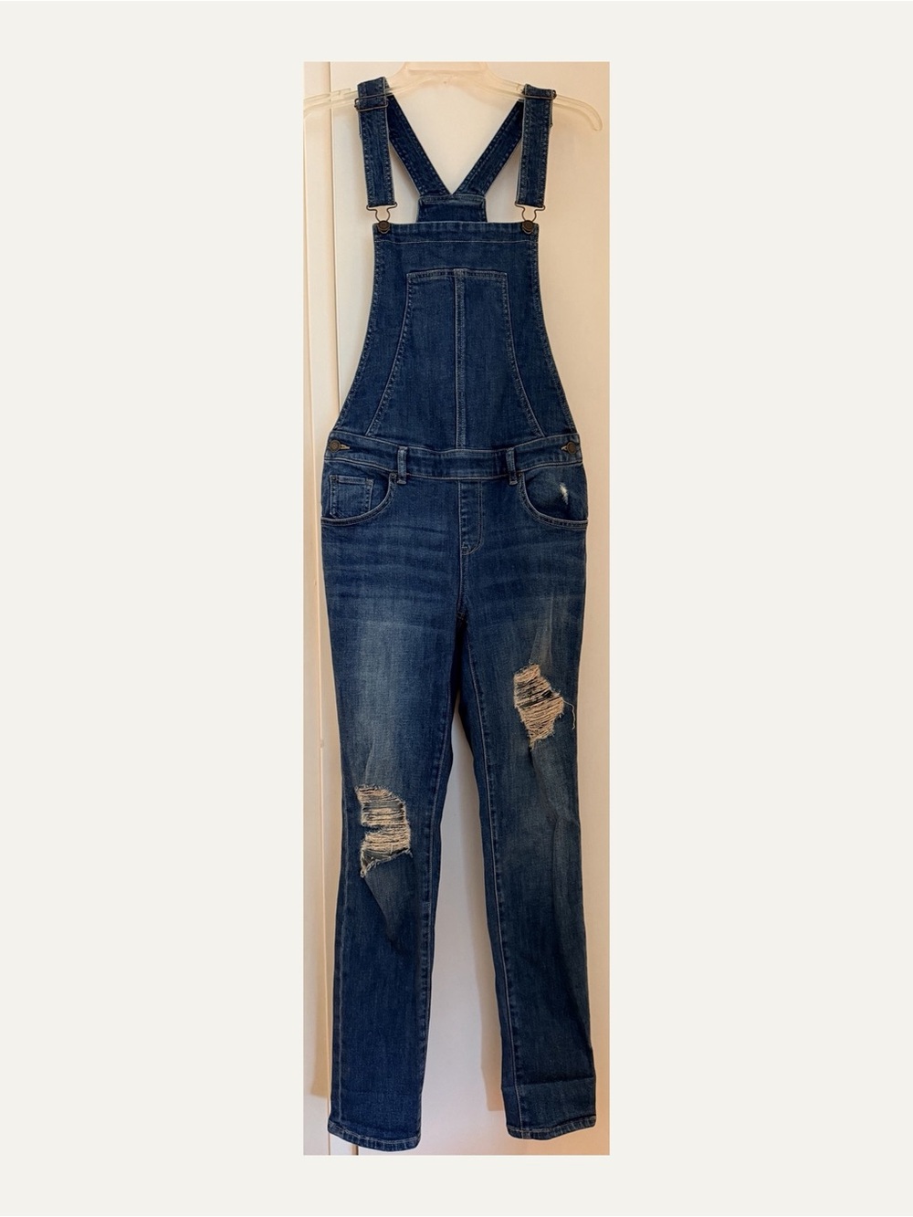 SOHO New York & Company Distressed Denim Overalls Size S